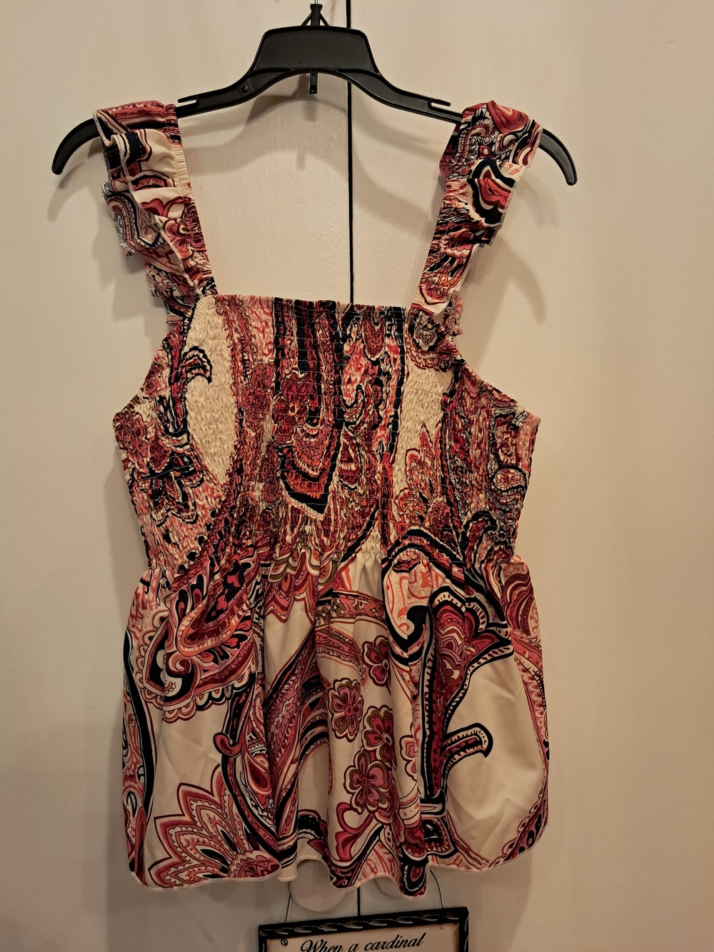 SHEIN Cream Paisley Smocked Tank Top with Pink and Black Accents